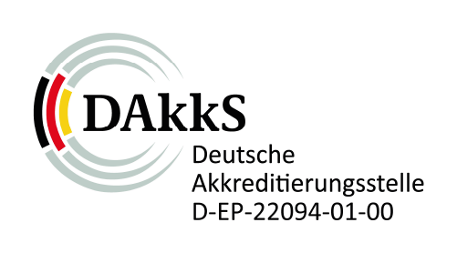 Unser Labor hat den Ringversuch bestanden und erhält somit dieses Zertifikat. Logo der Deutschen Akkreditierungsstelle
